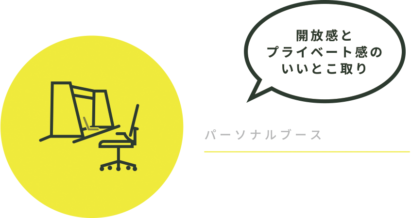 ポイント1「パーソナルブース」開放感とプライベート感のいいとこ取り